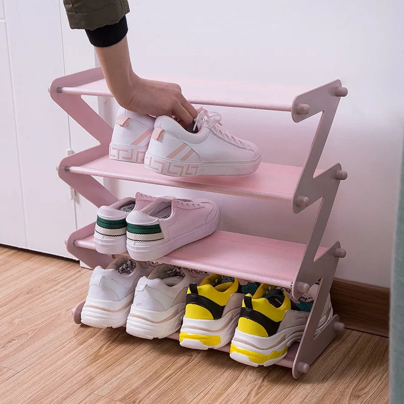 4 Layers Simple Stainless Steel Assembled Shoe Rack