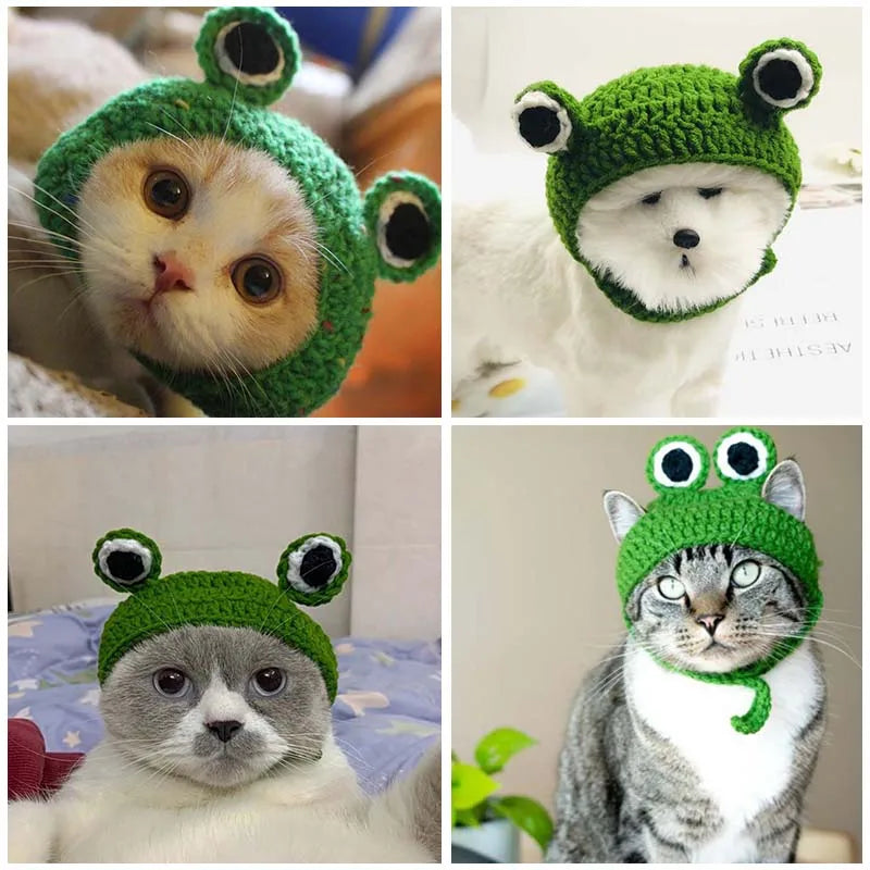 Cute Pet Cat Hat Headdress Ears for Dog Autumn Winter Funny Small Cat Dog Frog Puppy Kitten Cap Headwear Cosplay Cat Supplies