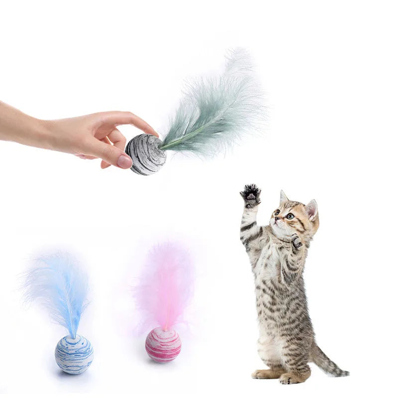 Cat toy Ball Feather Funny Cat Toy Star Ball Plus Feather Foam Ball Throwing Toys Interactive Plush Toys Pet Supplies katten toy