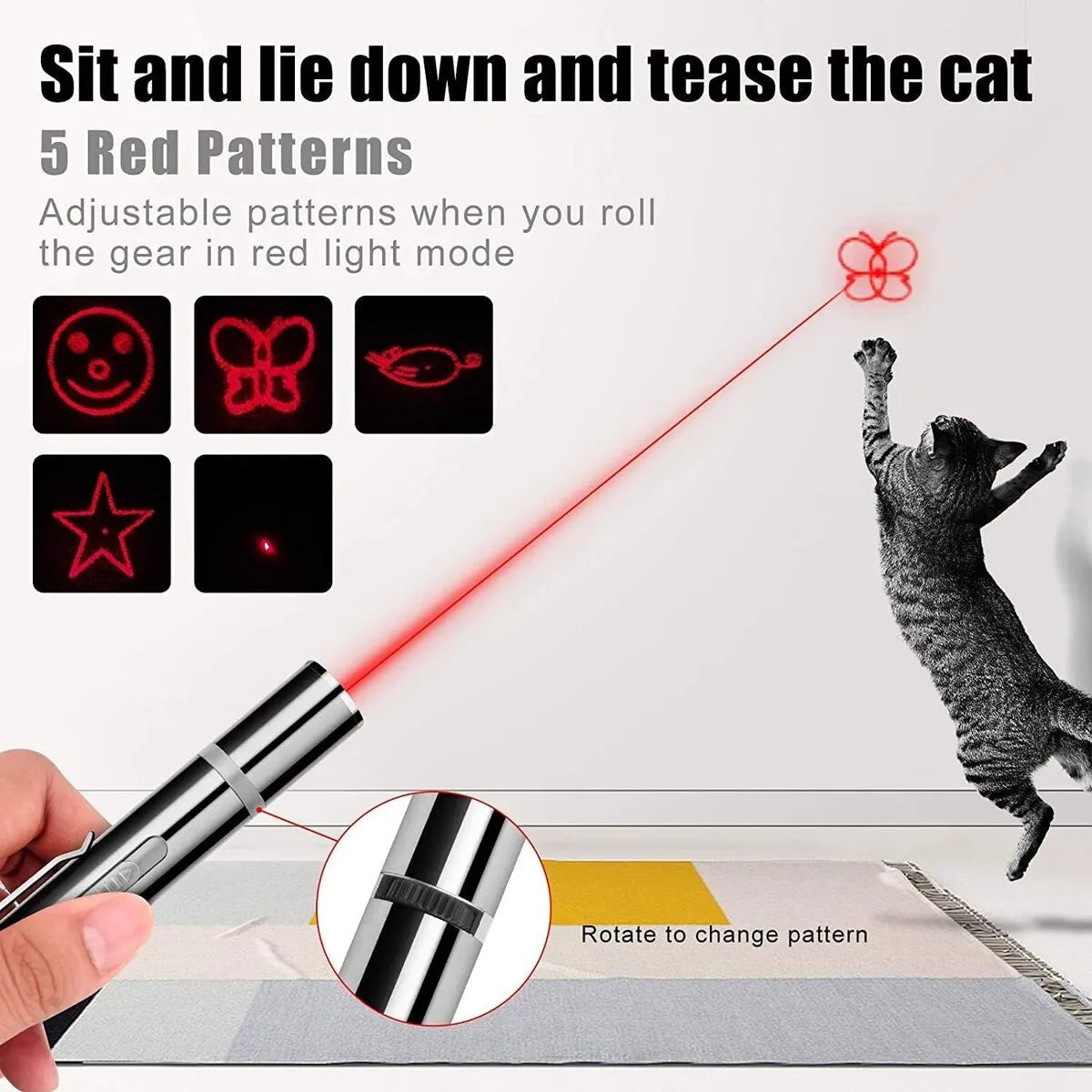 Cat Laser Toy 3 Mode Multiple Pattern Lazer Projection Pen Red Dot LED Light Pointer Interactive Cat Toys for Indoor Tease