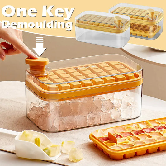 One-Button Press Type Ice Mold - Reusable Ice Cube Tray with Shovel and Storage Boxes