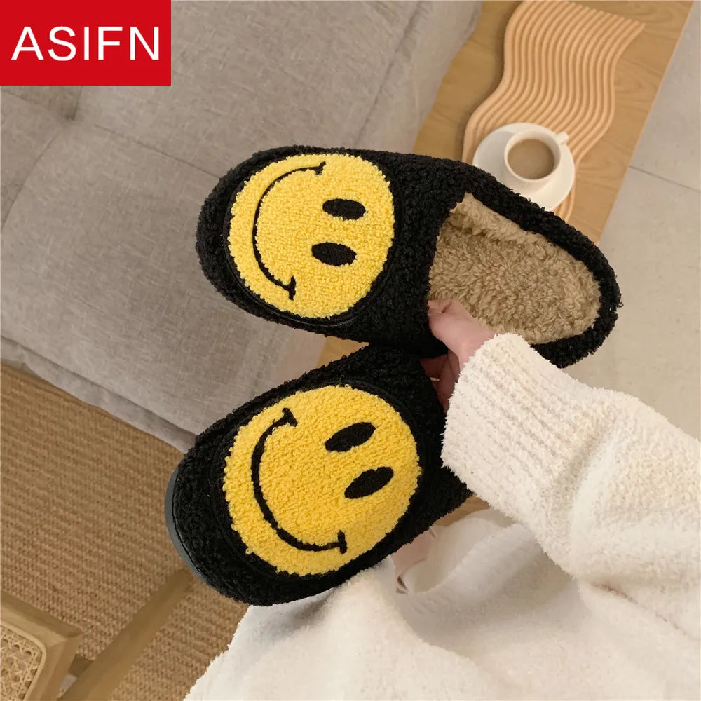 ASIFN Warm Winter House Fur Slippers for Girl Women Cute Smile Pattern
