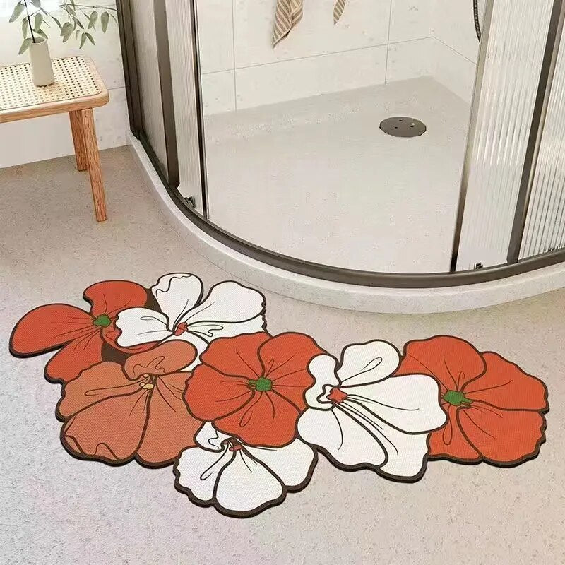 Super Absorbent Floral Bath Mat Quick Drying Bathroom Floor Rug