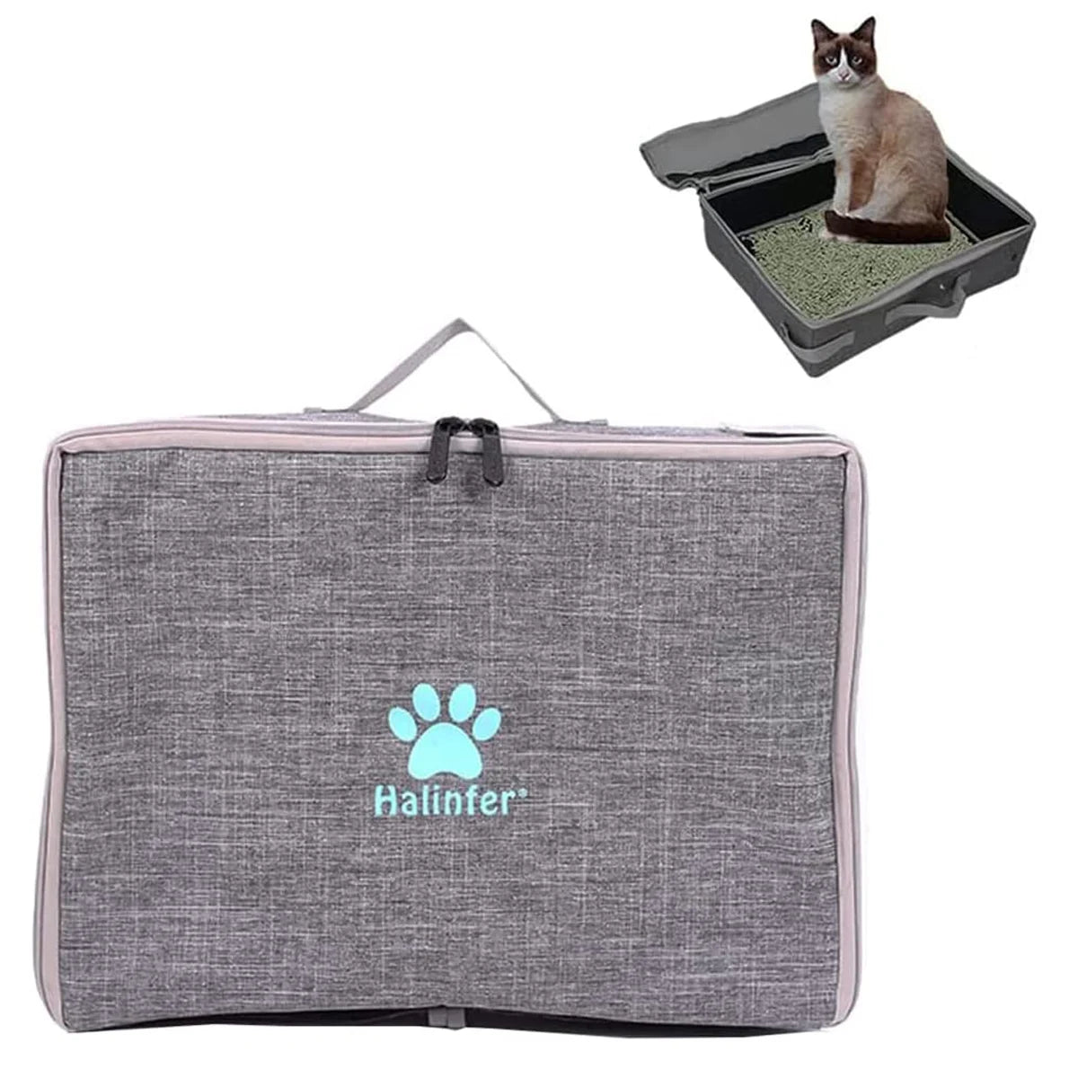 Portable Cat Travel Litter Box with Lid, Collapsible Car Cat Litter Box Waterproof and Easy to Clean