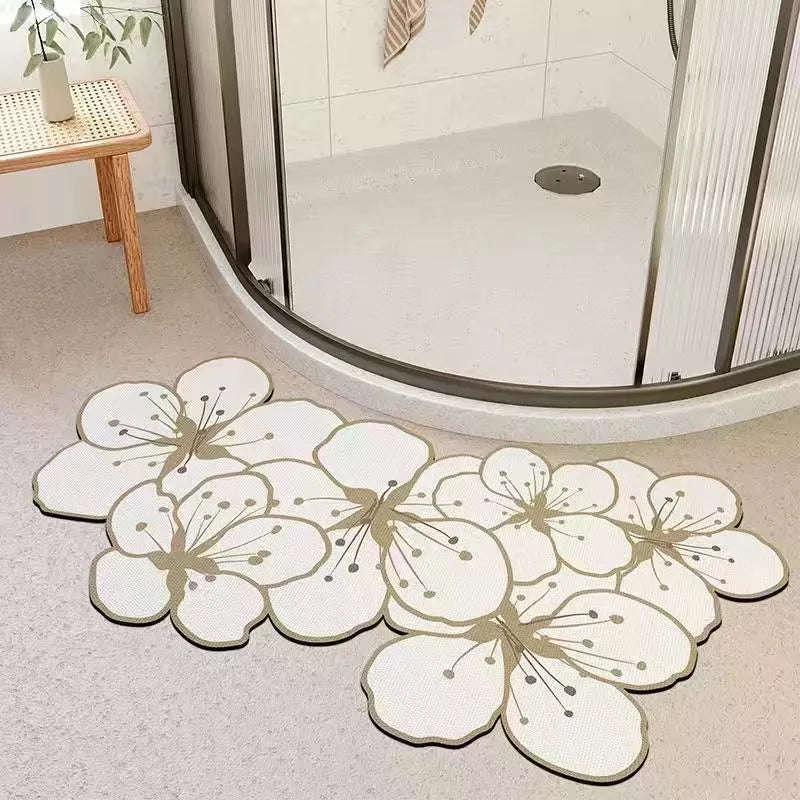 Super Absorbent Floral Bath Mat Quick Drying Bathroom Floor Rug