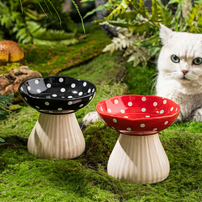 Creative Ceramic Mushroom Shape Cat Bowl Cute Puppy Dog Feeder Pet Feeding And Water Eatting Bowl Drinker Porcelain Pet Supplies