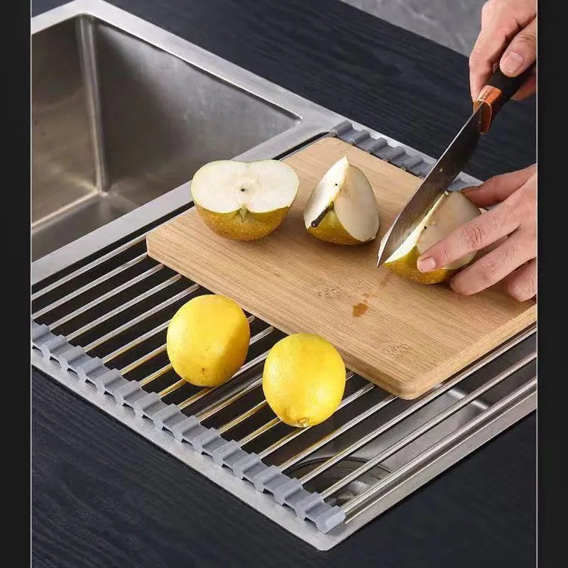 Foldable Rollup Stainless Steel Dish Drainer