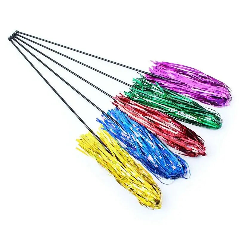 5Pcs Colorful Ribbon Cat Toy Wand Funny Kitten Rod Teaser Plastic Stick for Pet Cats Interactive Toys