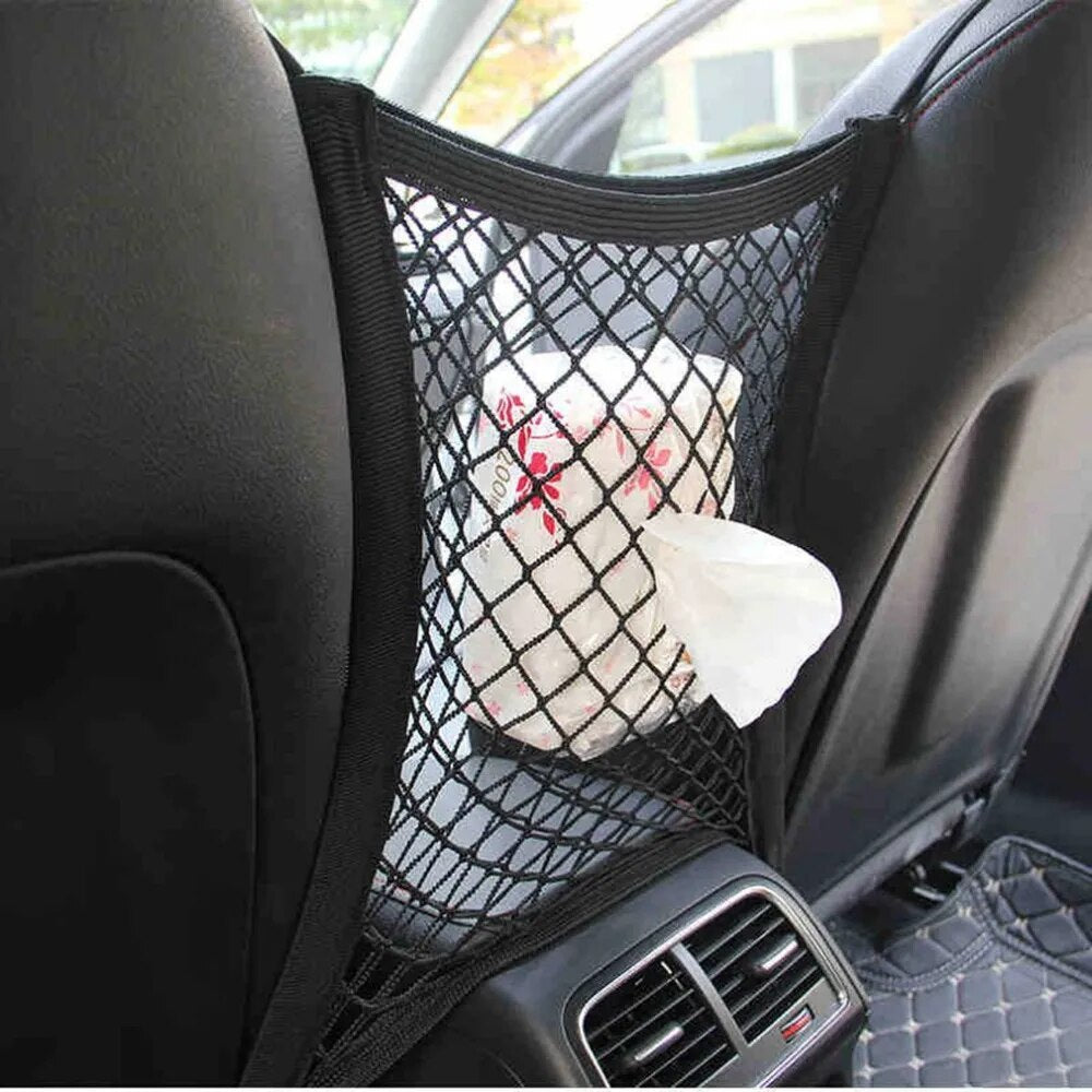 Car Interior Accessories Black Organizer Seat Back Storage Elastic Mesh Net Bag Between Luggage Holder Pocket  30*23CM