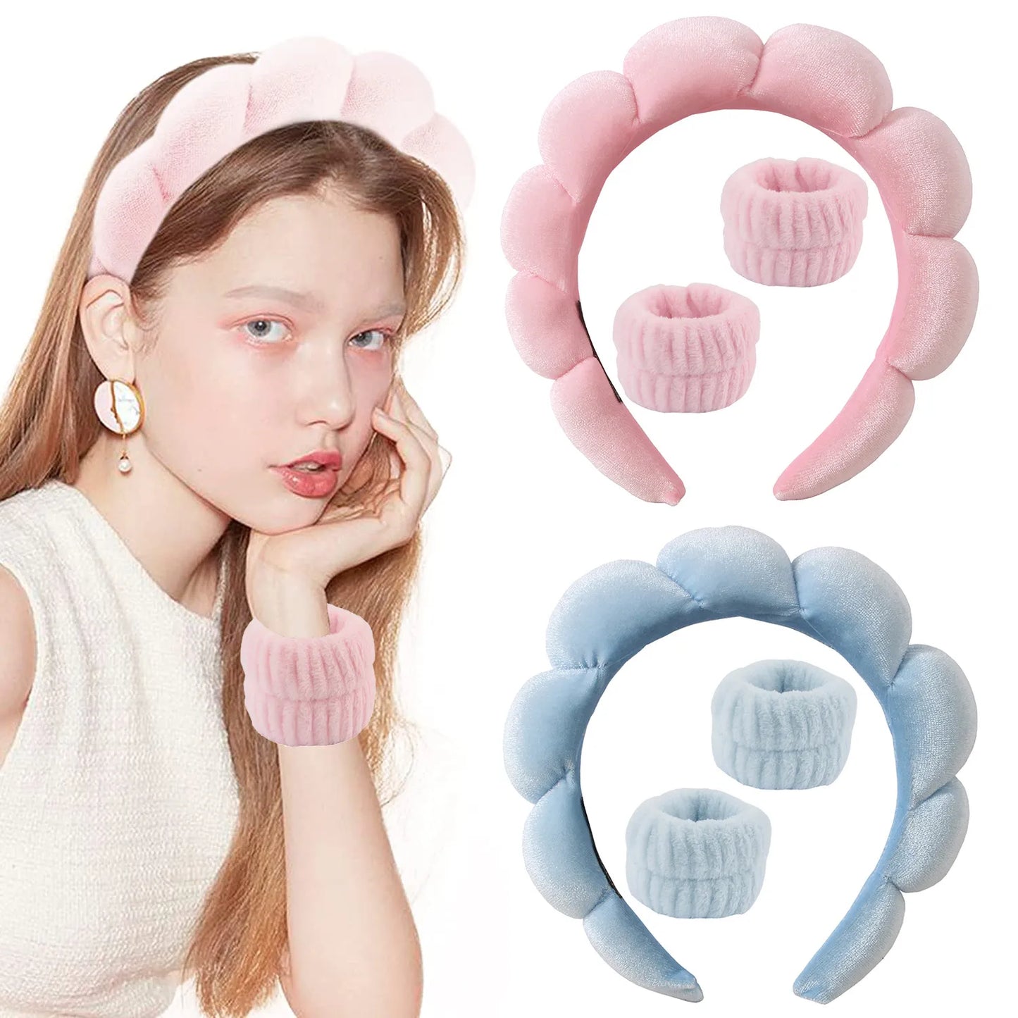 3Pcs/Set Of Toiletry And Makeup Headband Wrist Strap Women's Bracelet Scrunchie