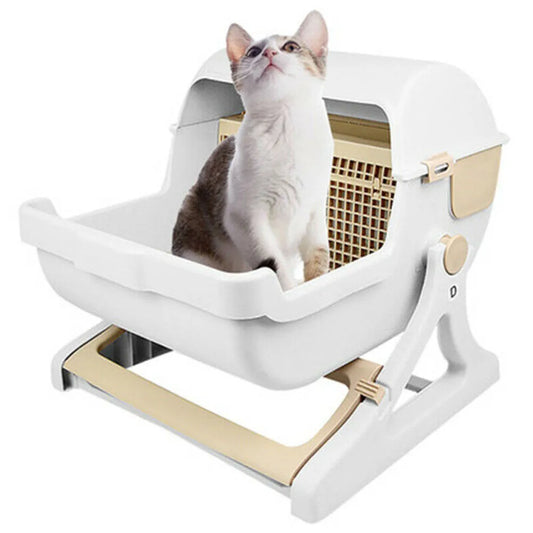 Pet Toilet Bedpan Cat Litter Box Semi-Automatic Quick Cleaning Indoor Cat Sandbox Cat Toilet Loo Tray Flip Cover Cat Bedpans