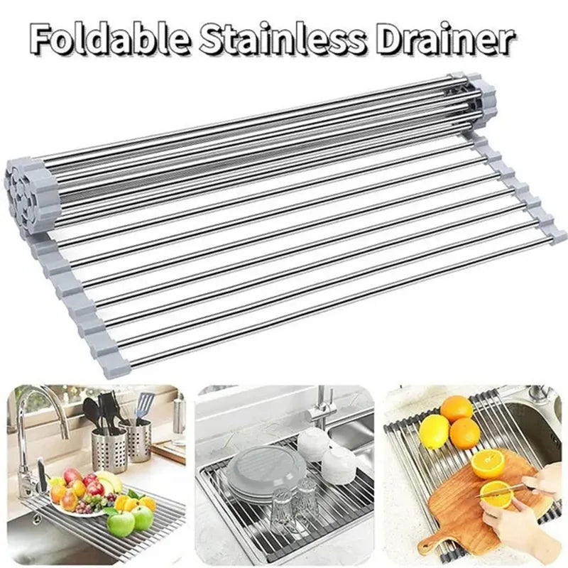 Foldable Rollup Stainless Steel Dish Drainer