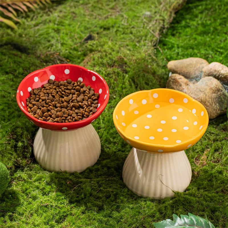 Creative Ceramic Mushroom Shape Cat Bowl Cute Puppy Dog Feeder Pet Feeding And Water Eatting Bowl Drinker Porcelain Pet Supplies