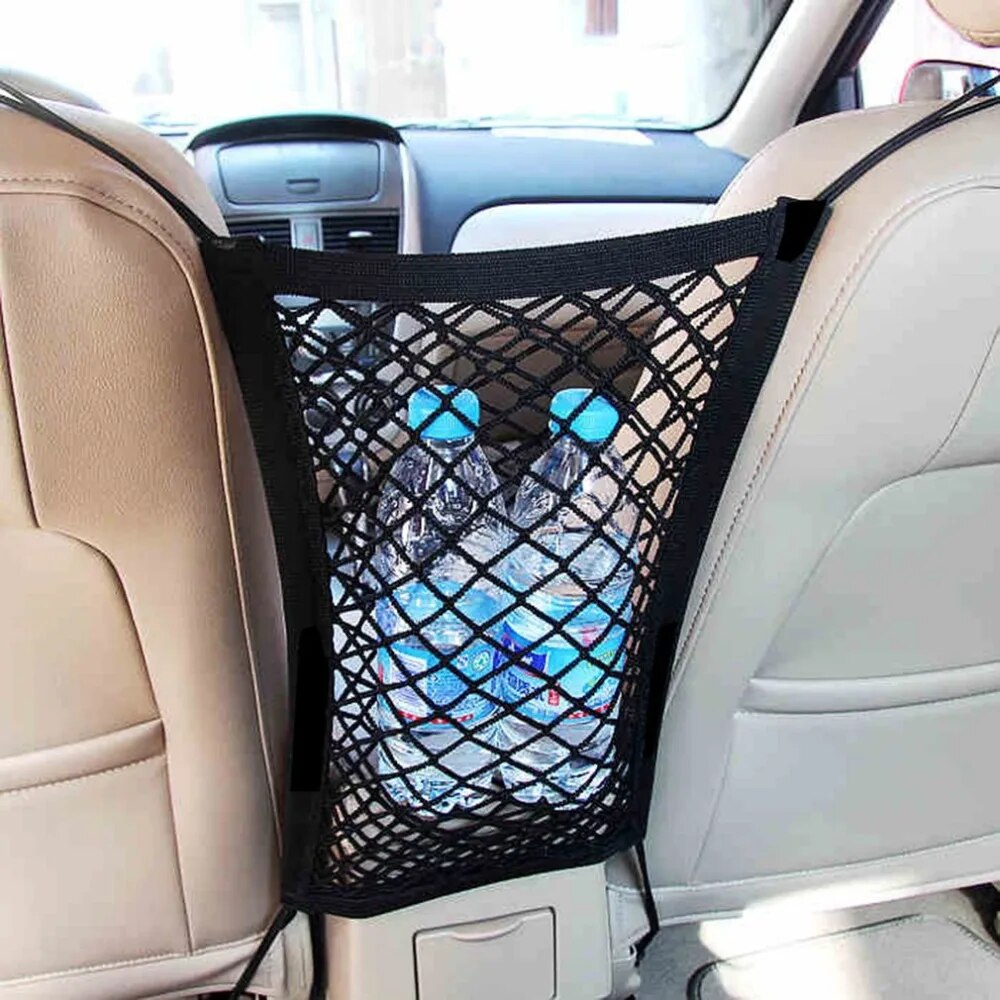 Car Interior Accessories Black Organizer Seat Back Storage Elastic Mesh Net Bag Between Luggage Holder Pocket  30*23CM