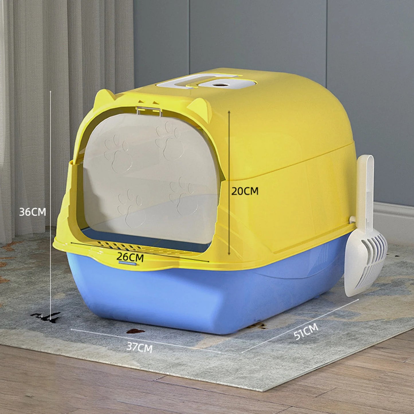 Hooded Cat Litter Box with Scoop Container Durable Kitty Litter Tray with Front Door Pan Bedpan Fully Enclosed Cat Toilet