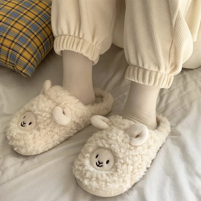 2023 Winter Shoes Cartoon Sheep Cute Couples House Fur Slipper